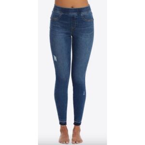 SPANX Jeans Size XL Pull On Jeggings Skinny Denim Stretch Raw Hem Distressed